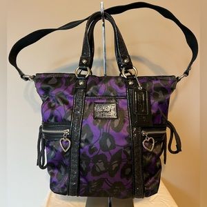 COACH Daisy Poppy Ocelot Print Pocket Tote Purple - RARE